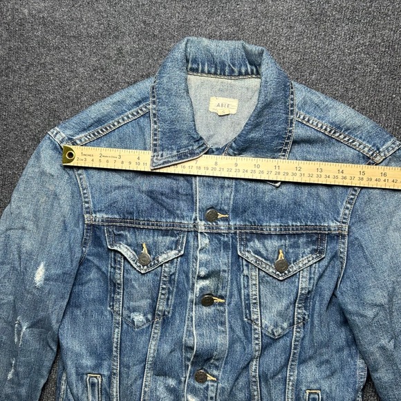 ABLE Distressed Denim Trucker Jacket Medium Wash Blue Size Small - Picture 7 of 10